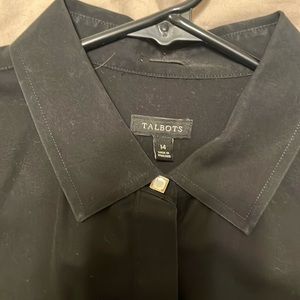 Talbots black cotton button-down with jeweled neck and cuffs